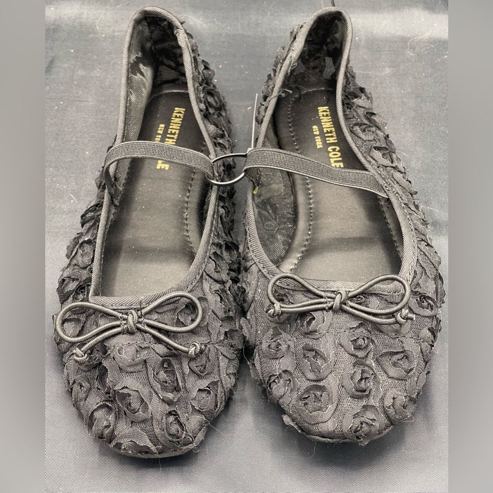 NEW Kenneth Cole Women's Myra Mesh Square Toe Ballet Flats Black Floral Mesh 7.5